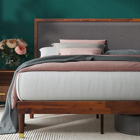 Raymond Wood Platform Bed Frame with Adjustable Wood Headboard