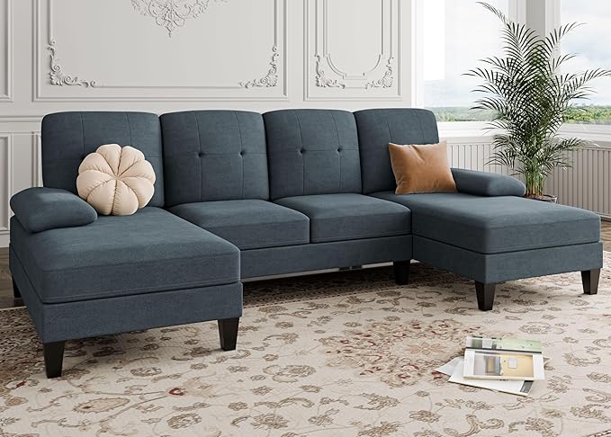 Sectional Sofa Couch, U-Shaped Sofa Couch with Double Chaise, 4-Seat Sleeper Sofa