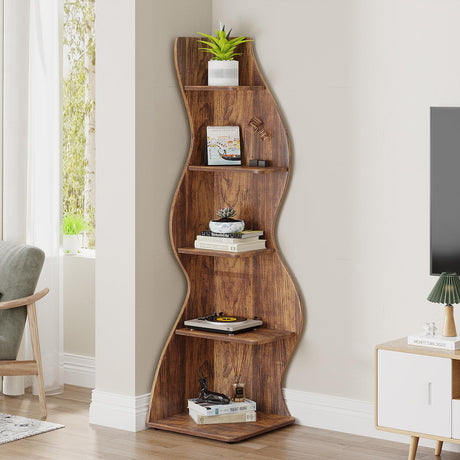 Corner Shelf, Rustic 5-Tier Wall Corner Bookshelf,