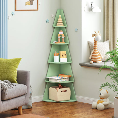 Tree BookShelf, 5 Tier Corner Book Shelf, 62" Tall Christmas Tree Corner Ladder Shelves Display Stand,