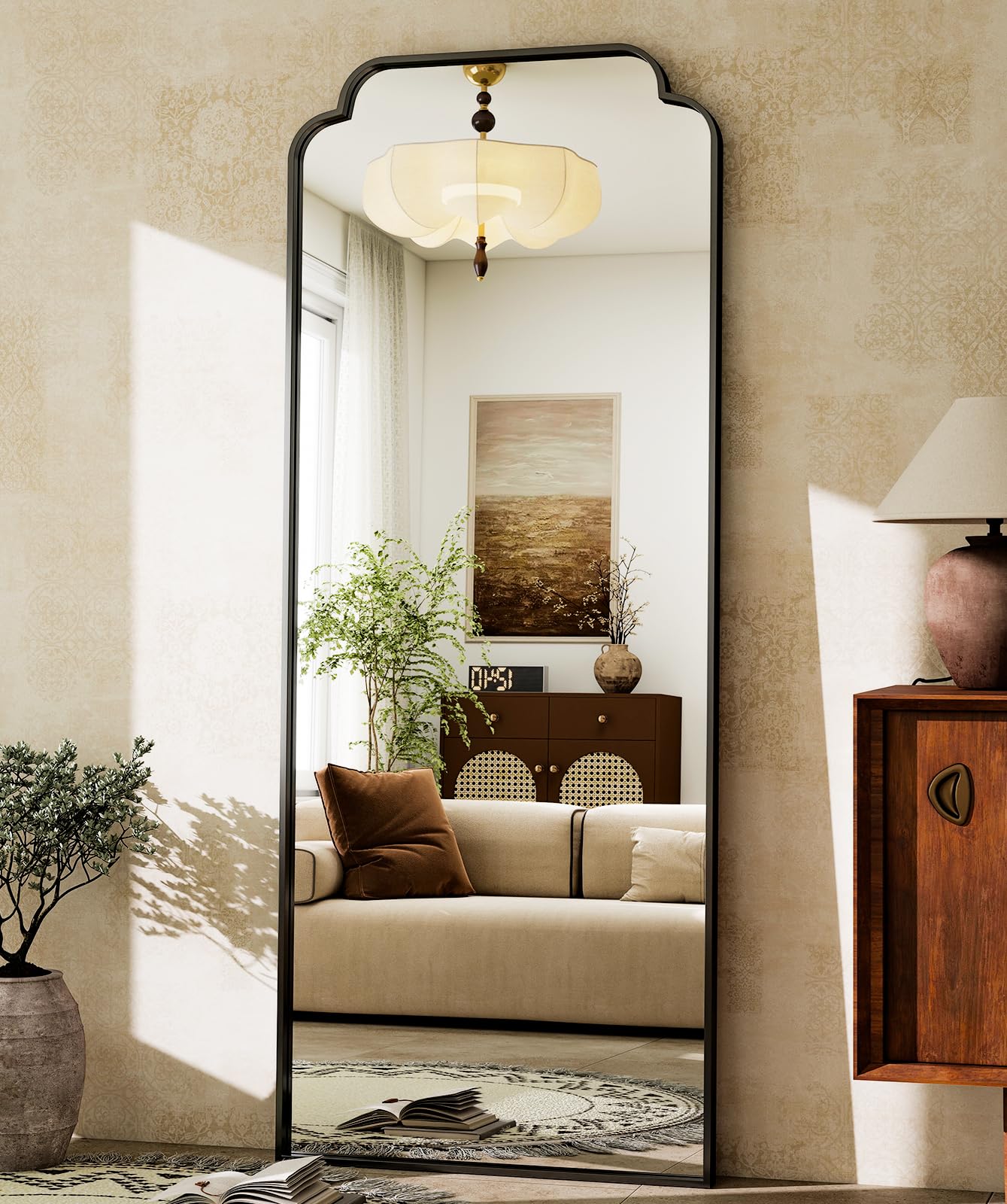 21x56 Petal Arched Black Full Length Mirror