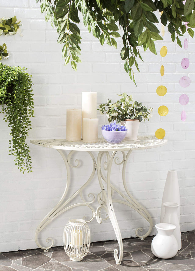 SAFAVIEH Outdoor Collection Annalise Antique White Accent Table - Bircata