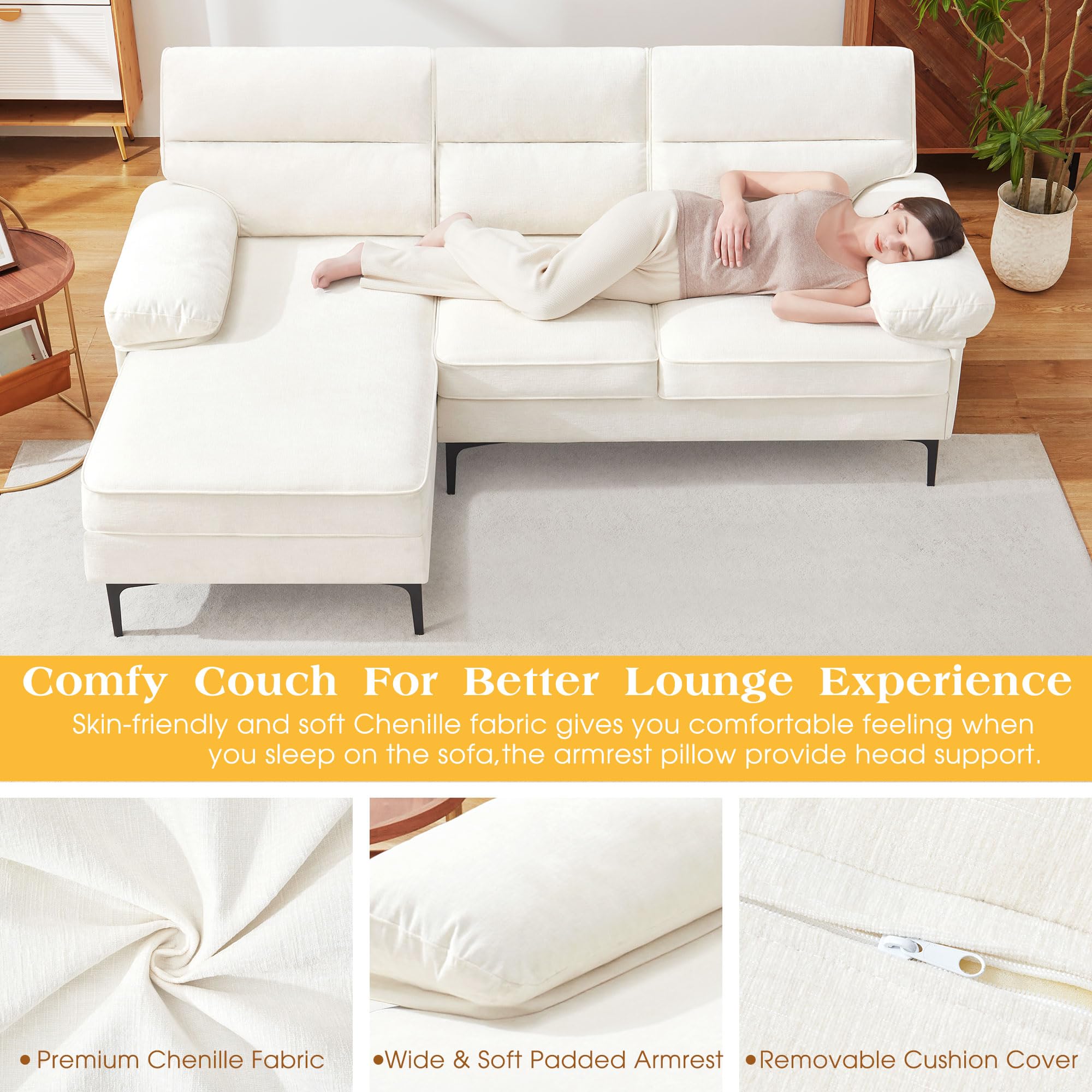 85”Sectional Couch for Living Room, Convertible L Shape Couch 3 Seat Comfy Sofa