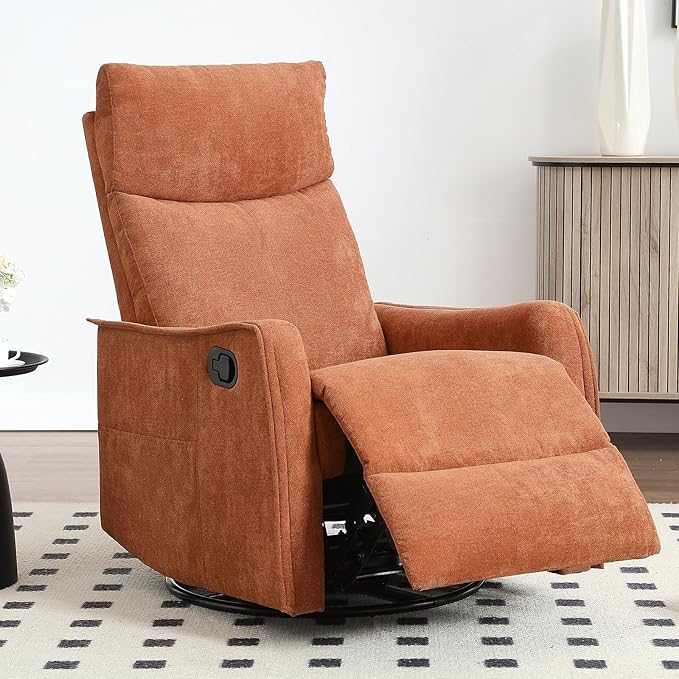 Swivel Recliner Chair for Adults, Overstuffed Recliner Glider with Massage and Heat, Comfy Soft Fabric, Living Room Reclining Sofa Chair, Khaki