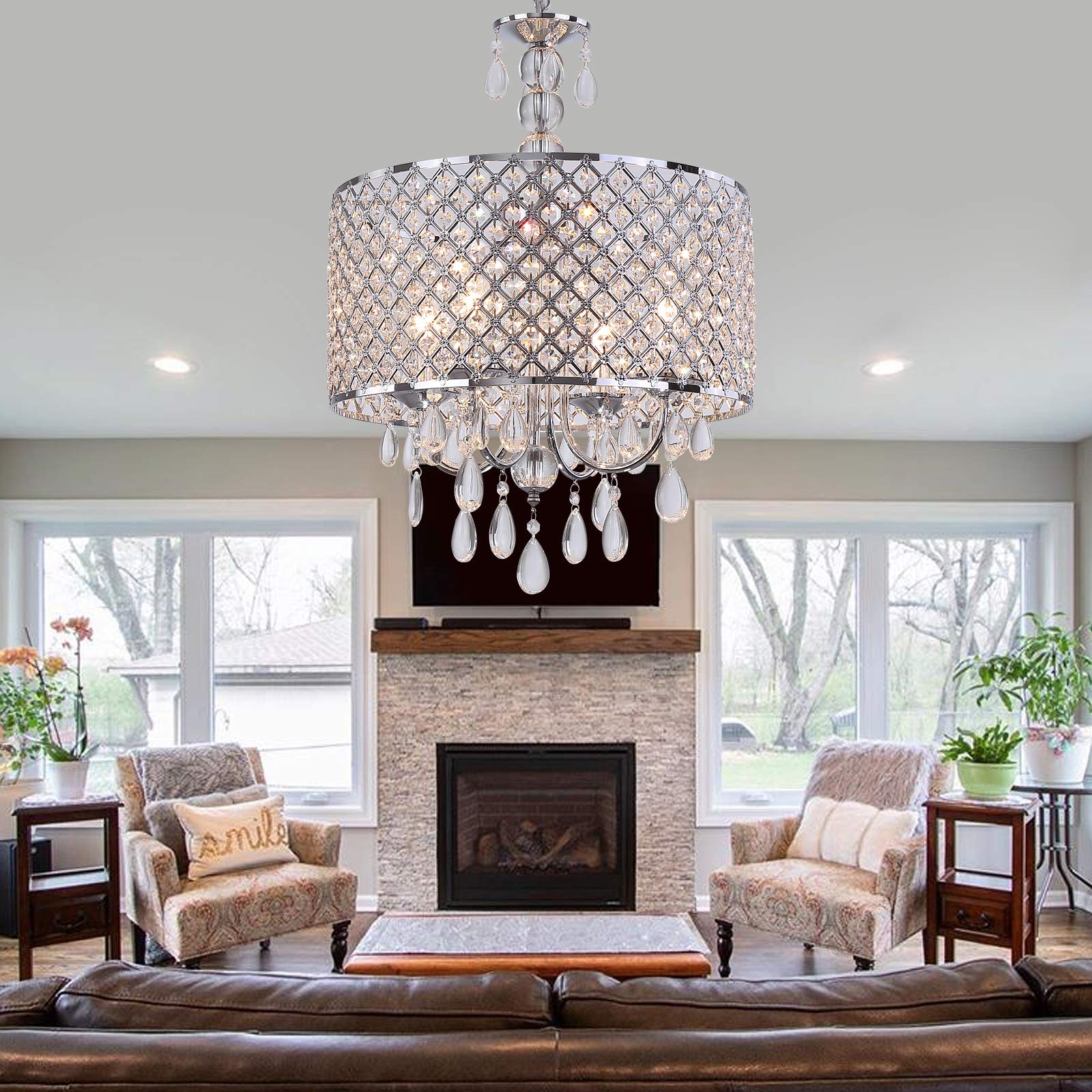 Modern Crystal Chandeliers for Dining Room,Glam Chrome Chandelier 4 Lights for Kitchen