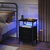 Nightstands Set of 2, Night Stand with Charging Station and Led Lights, Bedside Table