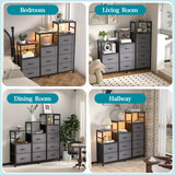 Black Dresser for Bedroom with LED Lights, 9 Drawers Dresser, Long Dresser