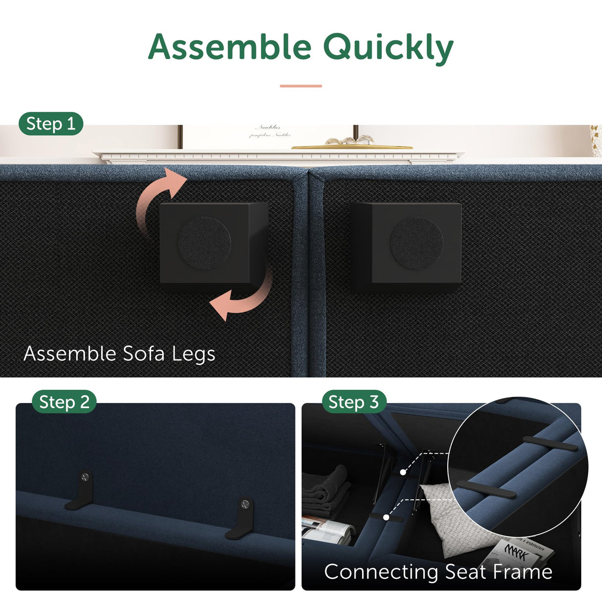Modular Sectional Sofa Velvet L Shaped Couch with Storage Ottoman Convertible