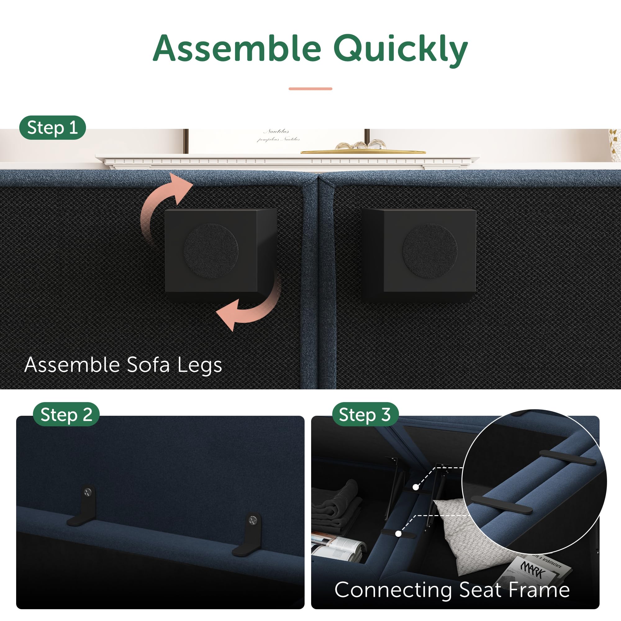 Modular Sectional Sofa Velvet L Shaped Couch with Storage Ottoman Convertible