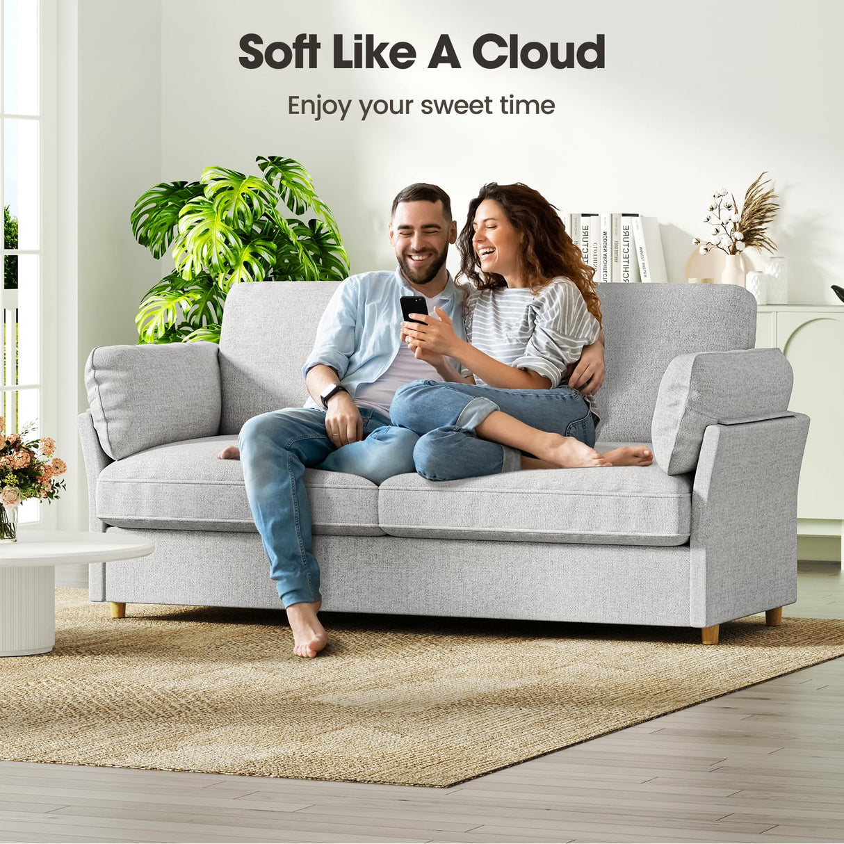 Loveseat Sofa Couch, 70" Grey Couch, Modern Comfy Couch with Deep Seat Cushion,