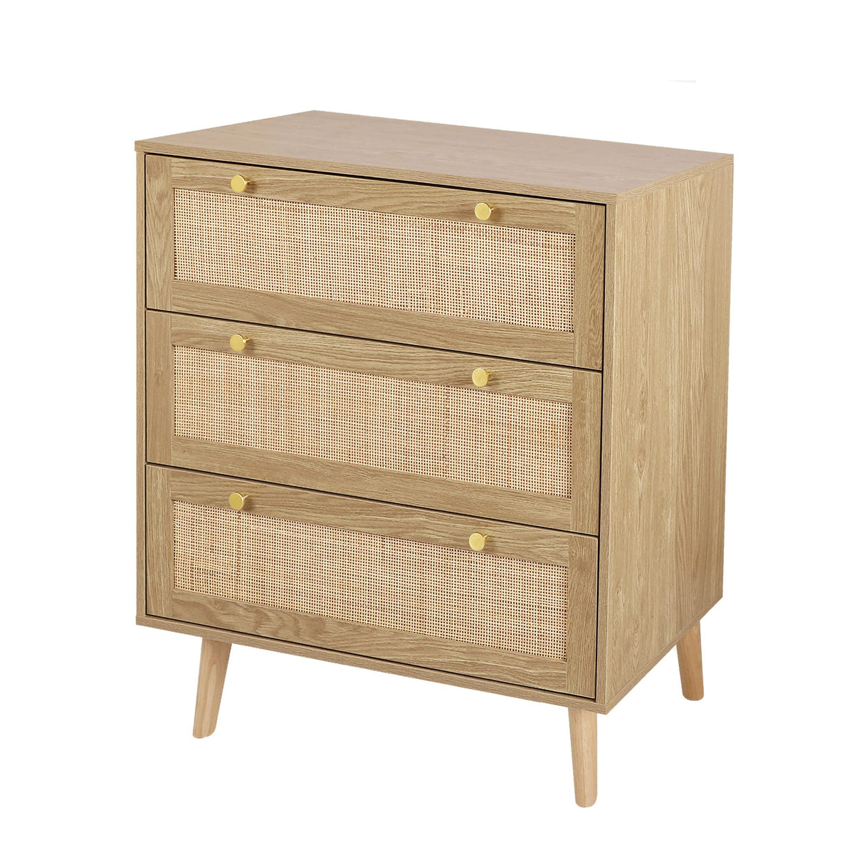 3 Drawer Dresser for Bedroom, Rattan Dresser Modern Wood Chest of Drawers