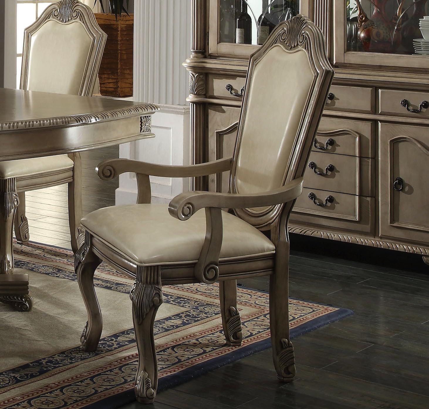 10-Piece Antique White Dining Set with Extension Table