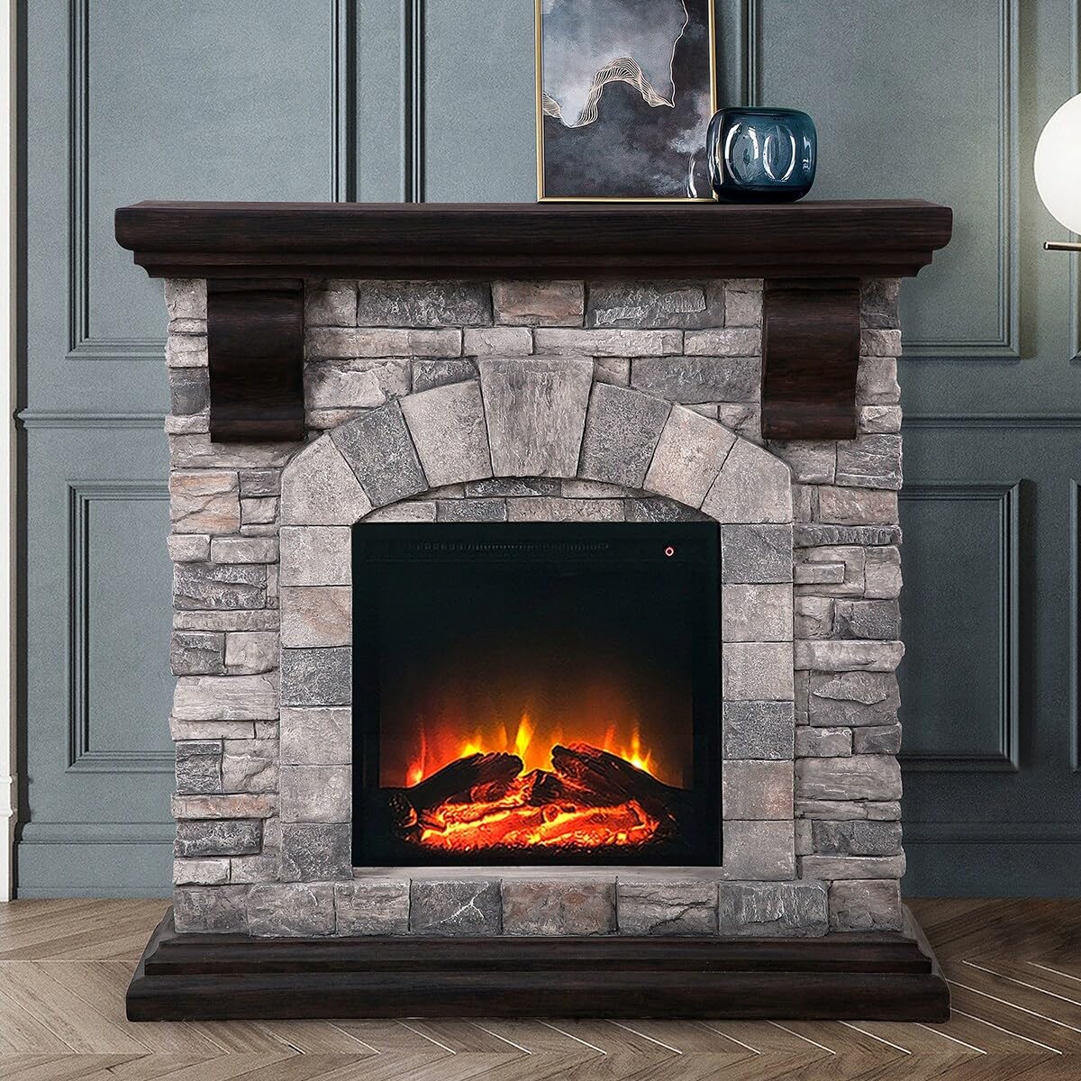 40 in.Freeing Electric Fireplace with Stone Mantel - L X D X H(Inch):40 * 12 * 39.2 Brown