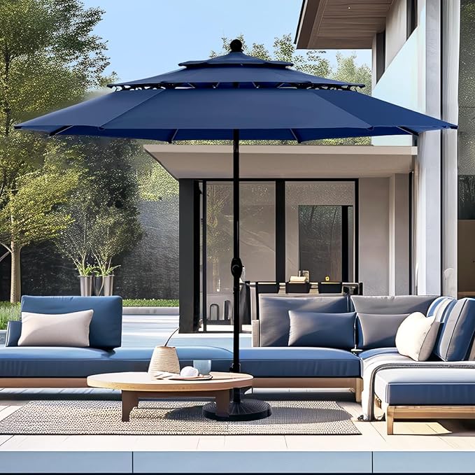 10ft Patio Umbrella Outdoor 3 Tier Vented Market Table Umbrella with 1.5" Umbrella Pole and 8 Sturdy Ribs,