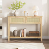 Console Table with 2 Drawers, Rattan Console Table for Entryway