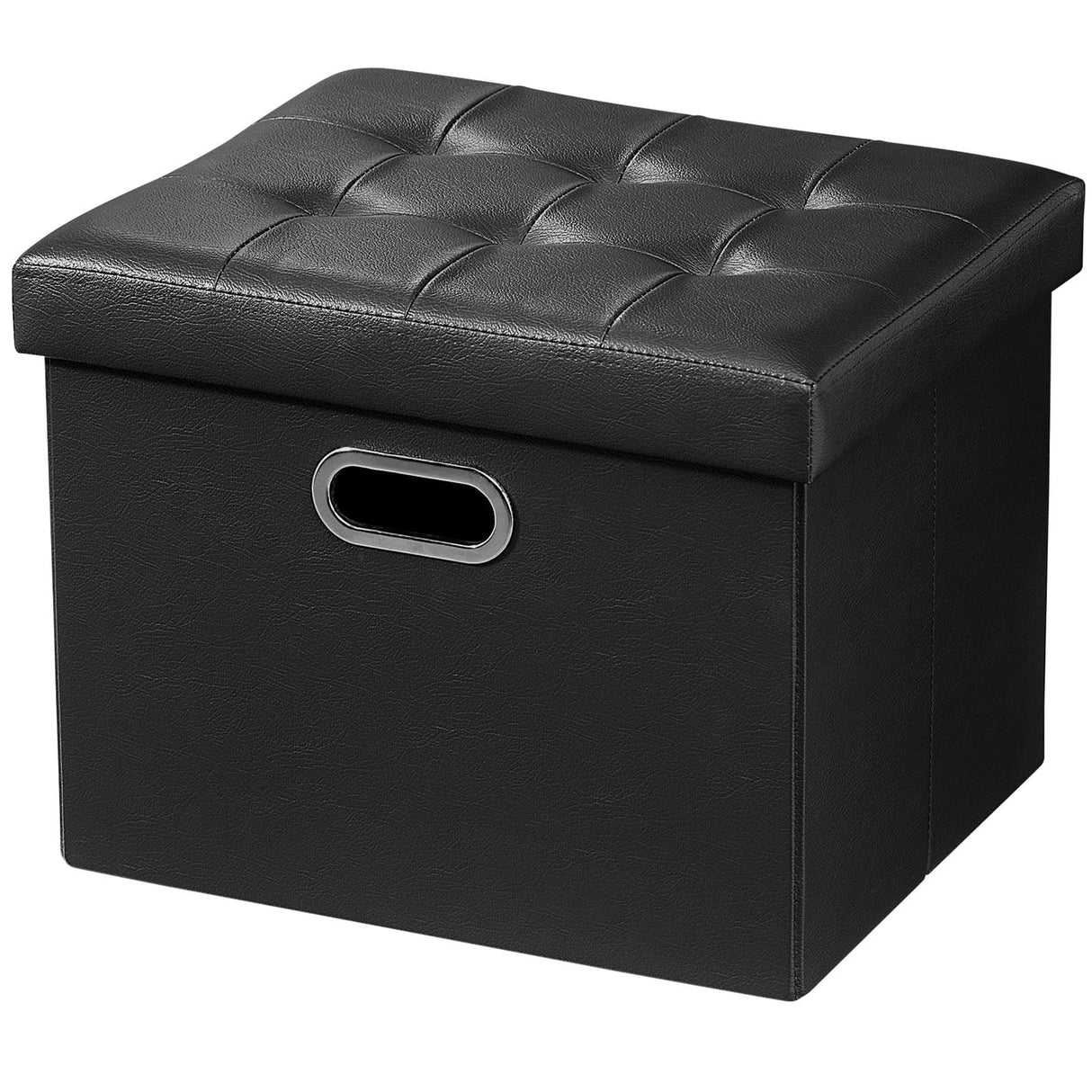 Storage Ottoman, Folding Foot Stool with Thicker Foam Padded Seat Small Leather Storage