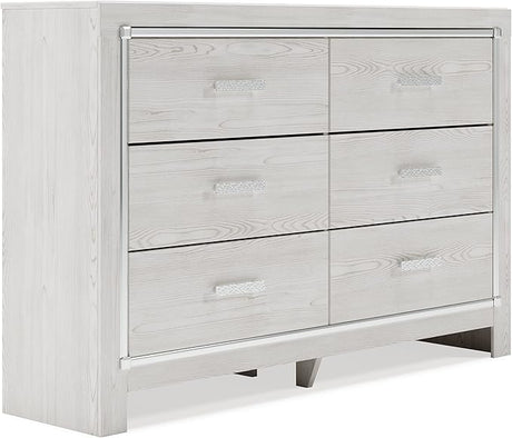 Lodanna Modern Glam 6 Drawer Dresser with Faceted Chrome Accents