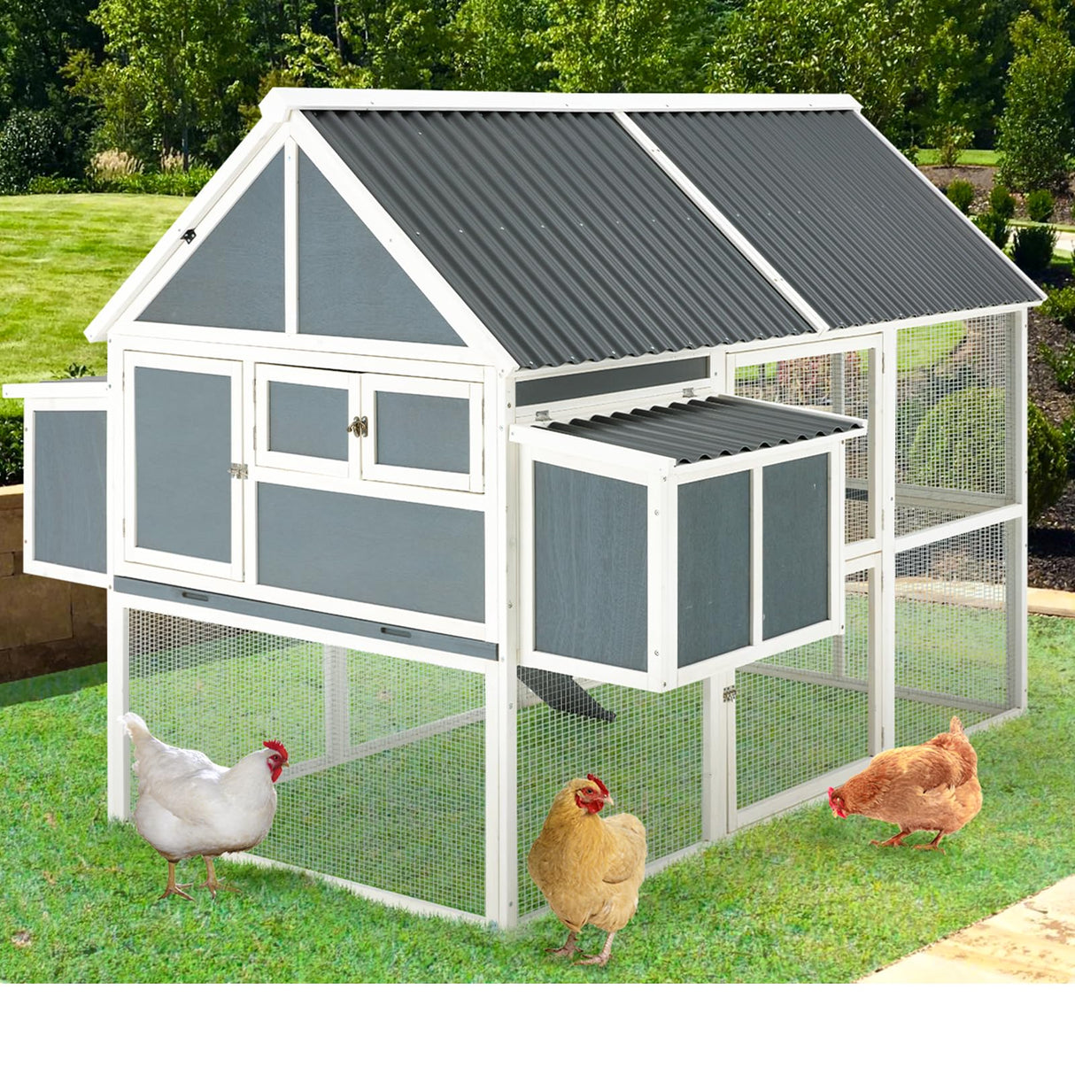 84” Large Chicken Coop, Outdoor Wooden Hen House Poultry Cage