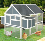 84” Large Chicken Coop, Outdoor Wooden Hen House Poultry Cage for 8-10