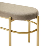 Modern Glam Upholstered Oval Entry Bench, 48 Inch, Taupe/Gold