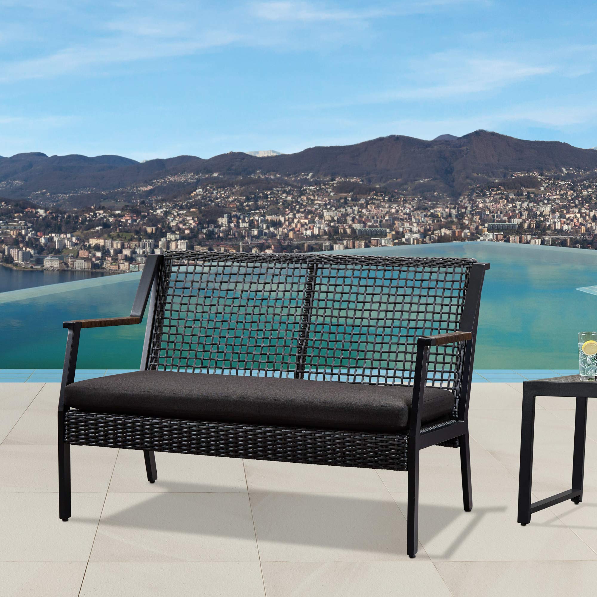 Calvin Outdoor Loveseat, Two-Seater Couch, Powdered Aluminum Frame