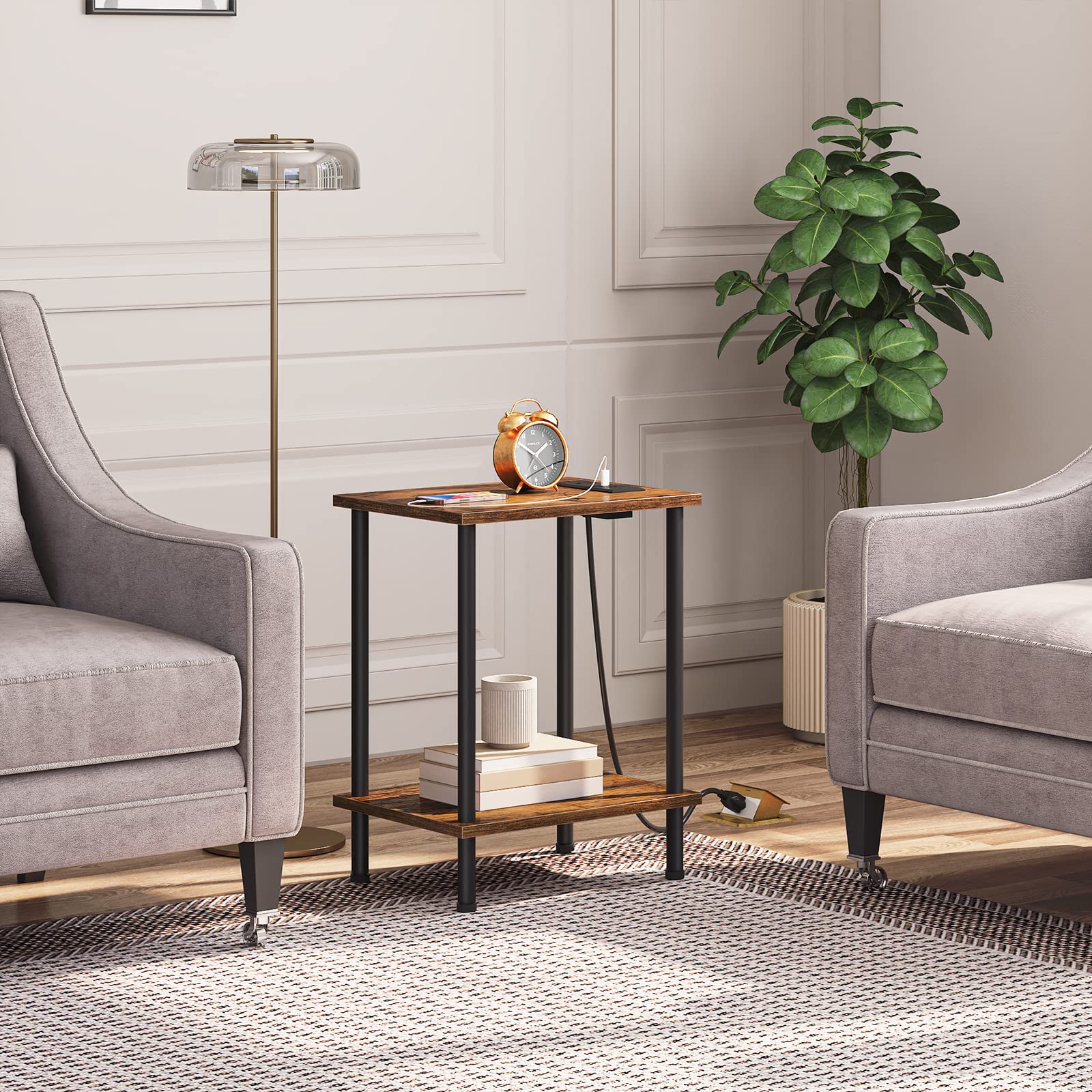 Nightstand with 2-Layer Storage Shelves