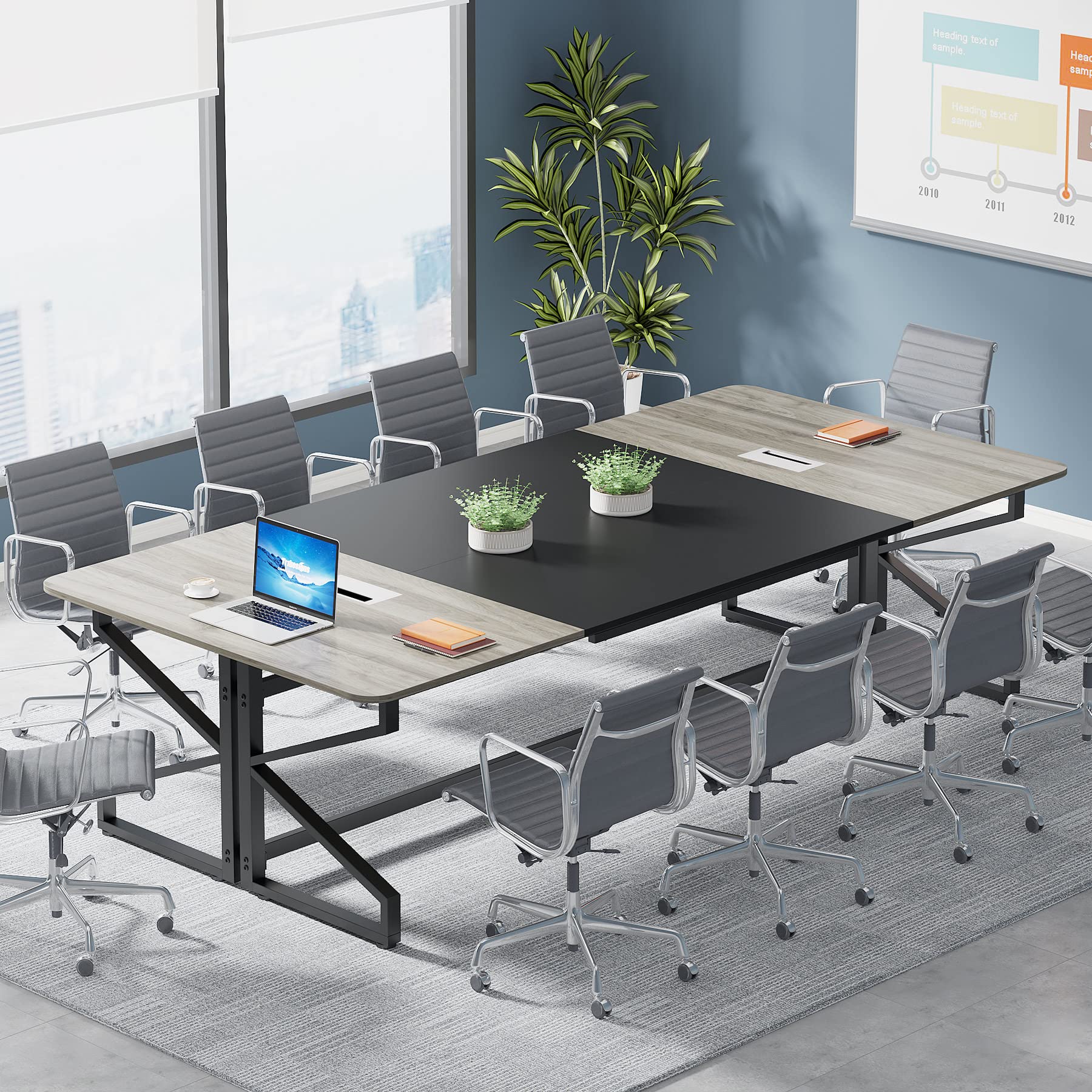 8FT Conference Table, Rectangular Meeting Room Tables with Cable Grommet