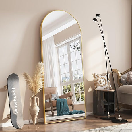 Arched Mirror, 65"x24" Arched Floor Mirror, Full Body Mirror Hanging or Leaning for Wall, Arched Mirror Full Length with Aluminum Alloy Frame, Black Bedroom Mirror, Tempered Glass Long Mirror