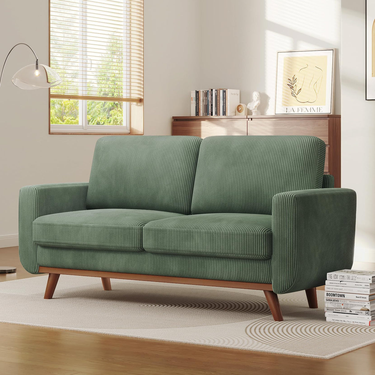 68" Loveseat Sofa - Green, Comfy Corduroy with Spring Cushion
