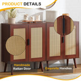 Rattan 2-Tier Home Storage Cabinet, Accent Kitchen Cabinet with Door,