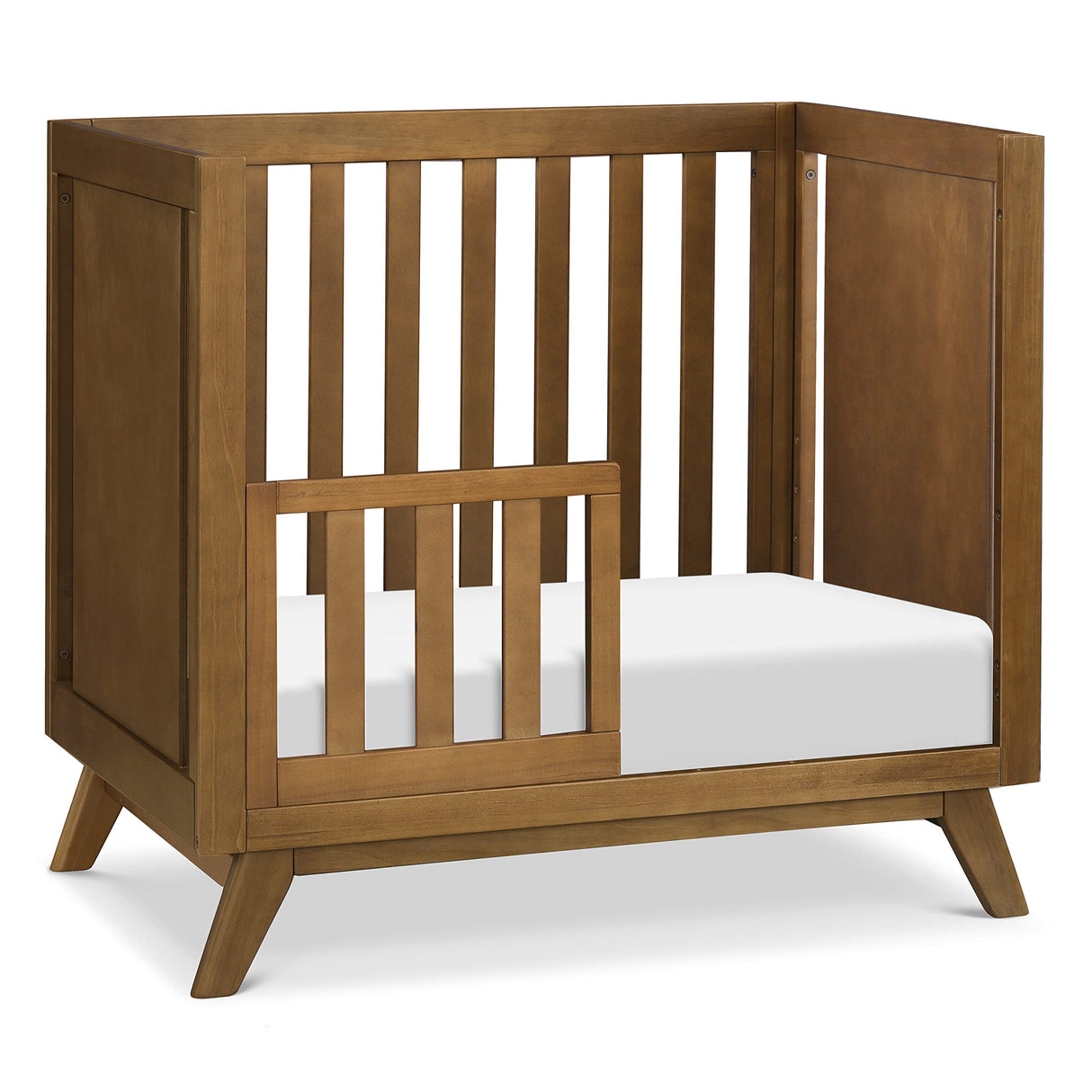 Otto 3-in-1 Convertible Mini Crib with 4" Mattress in Walnut, Greenguard Gold Certified