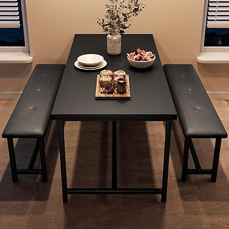 Dining Table Set for 4, Kitchen Table with Benches, Rectangular Dining Room Table Set