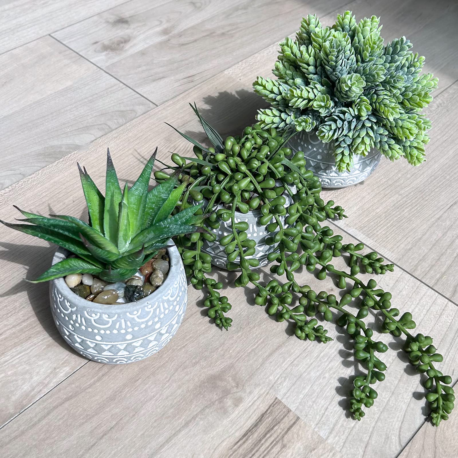 3 Pcs Assorted Small Potted Succulent Plants Artificial Aloe Hops String of Pearls