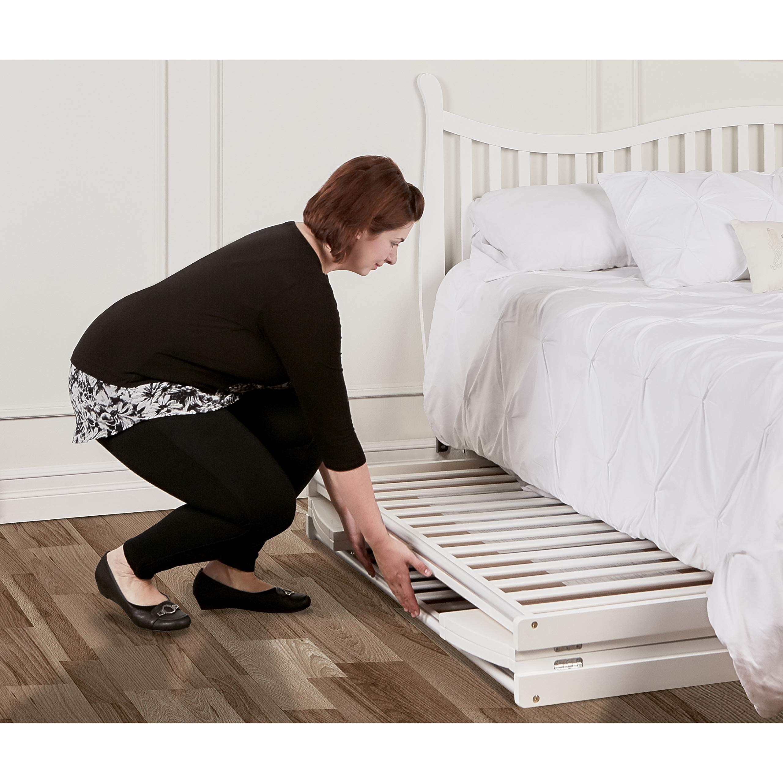 3 in 1 Portable Folding Stationary Side Crib in White, Greenguard Gold Certified, Safety Wheel with Locking Casters, Convertible, 3 Mattress Heights
