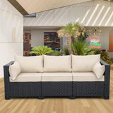 3-Seat Outdoor Rattan Sofa Patio Couch Black PE Wicker Loveseat Seating Furniture