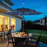 10ft 3 Tier Solar Patio Umbrella, Outdoor Market Umbrellas with 24 LED Lights, Auto-tilt
