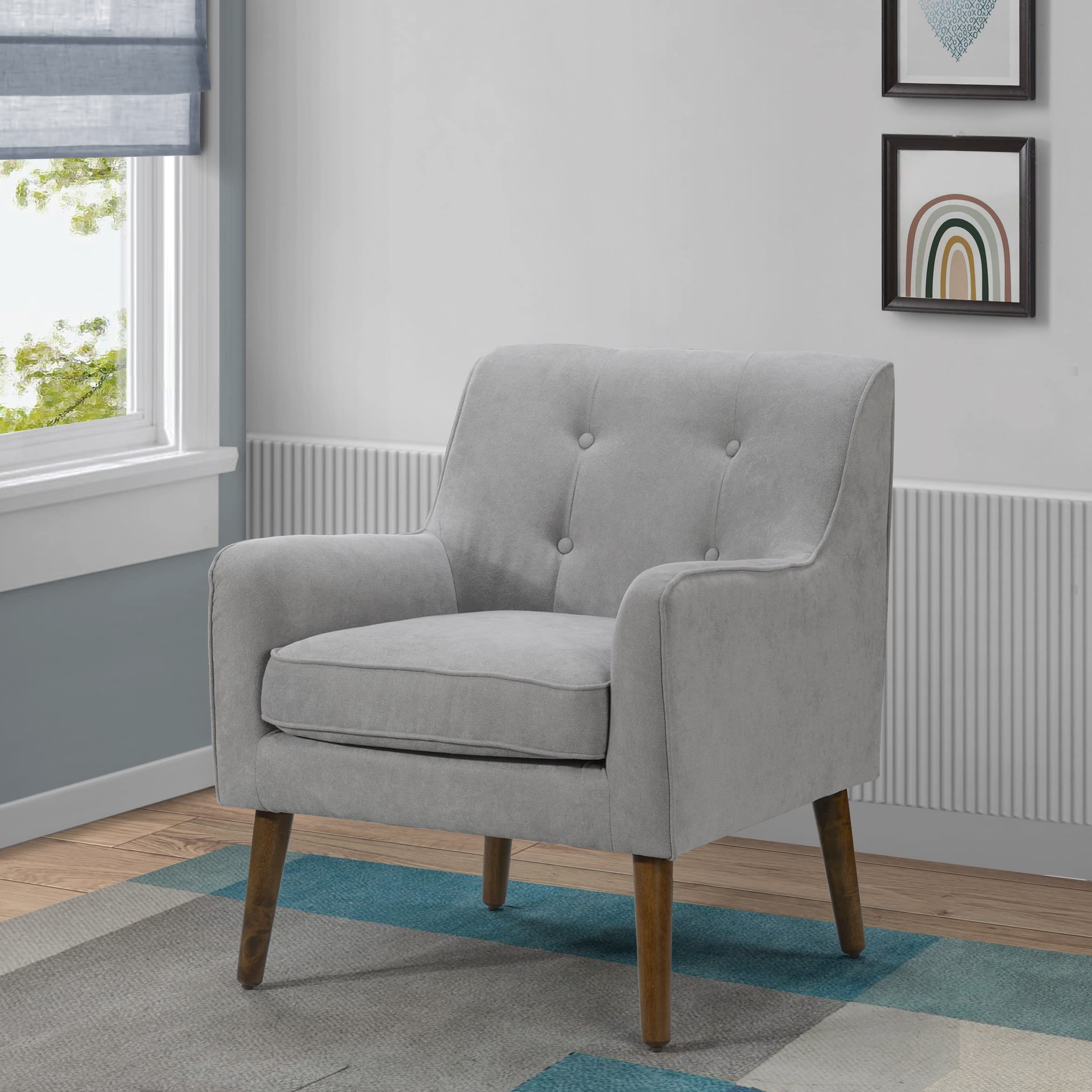 Ryder Mid Century Modern Steel Gray Woven Fabric Tufted Armchair