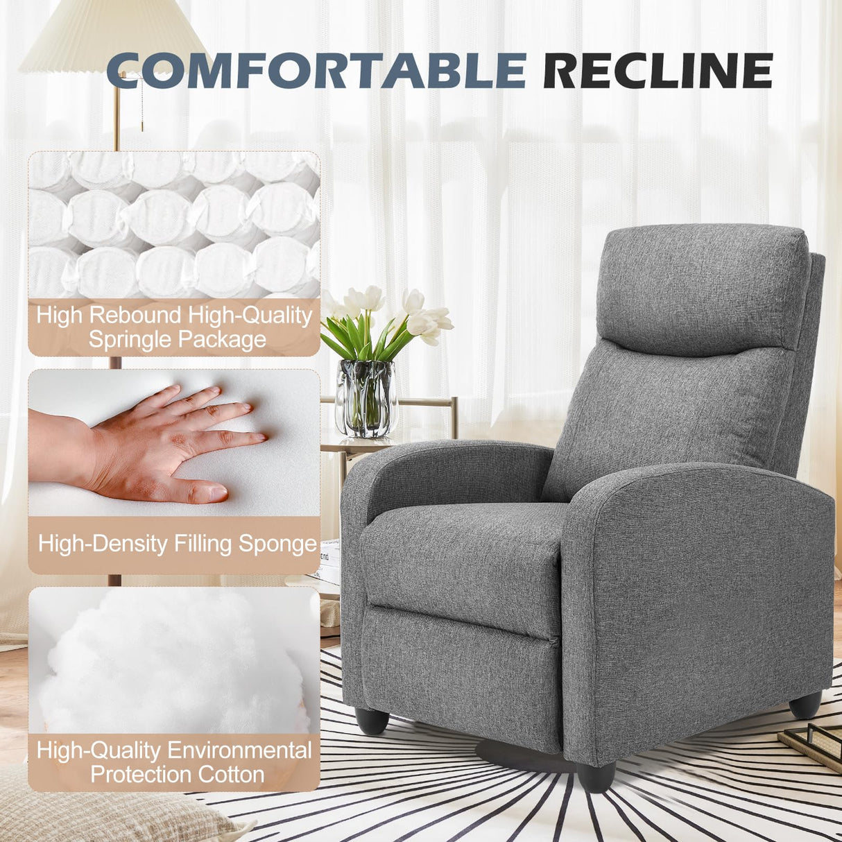 Recliner Chair for Adults, Massage Fabric Small Recliner Home Theater Seating