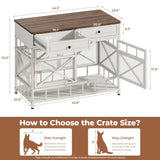 44" Large Dog Crate Furniture with Storage Drawers