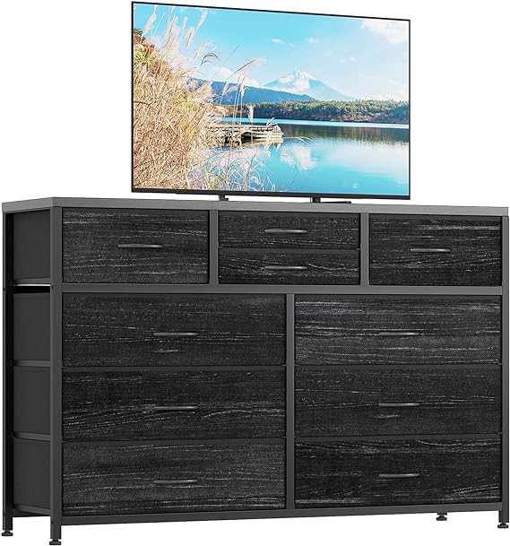 Dresser for Bedroom TV Stand for 55” TV, Entertainment Center with 10 Drawers