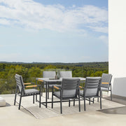 Royal 7 Piece Black Aluminum and Teak Outdoor Dining Set with Dark Gray Fabric