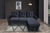 Velvet Reversible Sectional Sofa with Ottoman and Tufted Back,Rearrangeable Seat