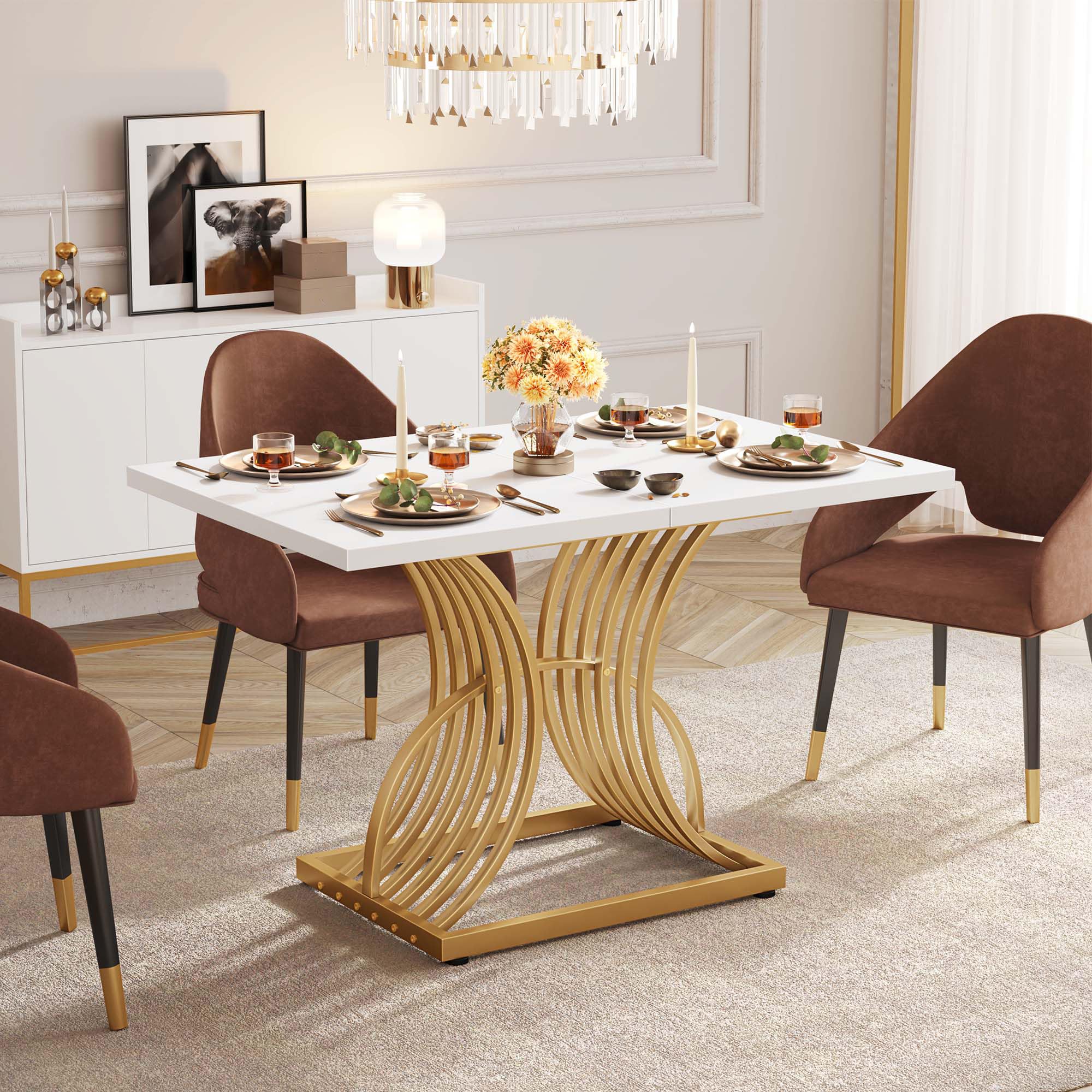 47-Inch Modern Rectangular Dining Table for 4 - White & Gold