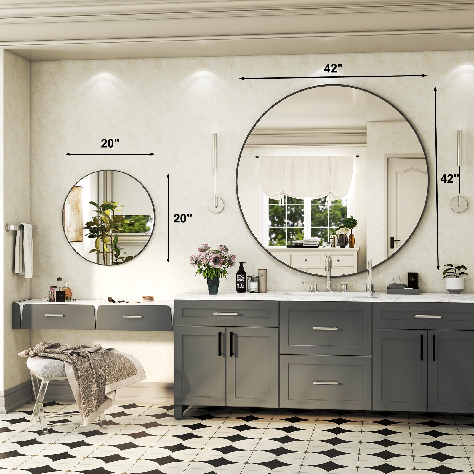 Bathroom Mirror - Black Wall Mounted Circle Mirror