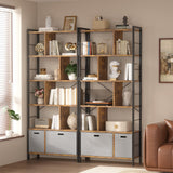 Tall Bookshelf, 6 Tier Bookcase with Drawers, Modern Book Shelf Display Standing Shelf