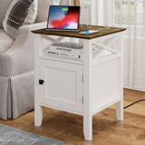 Night stand with Charging Station, Bedside Table 17.8" L x 17.8" W x 23.62" H White