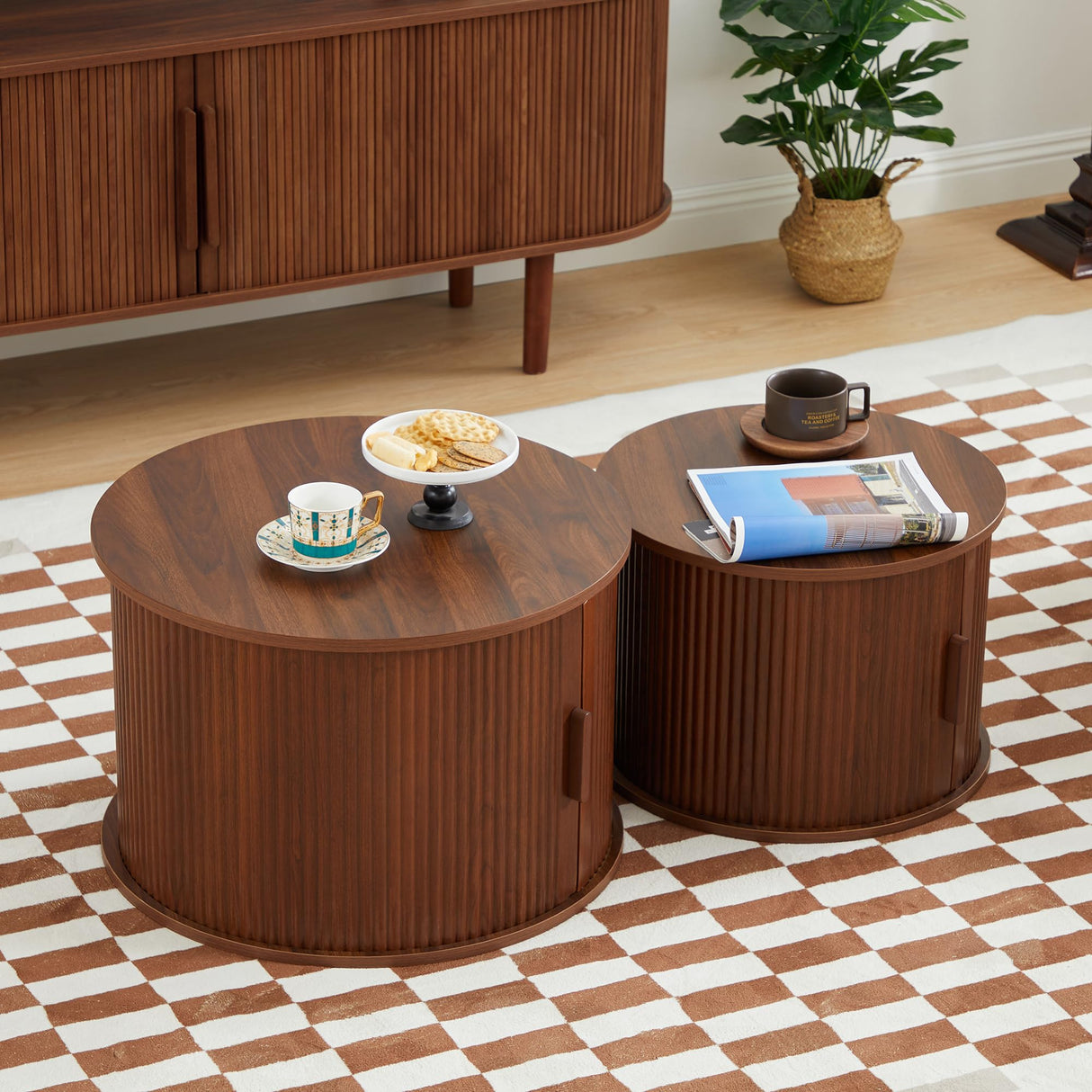 Coffee Table, Modern Round Coffee Table Set of 2 with Storage Compartment