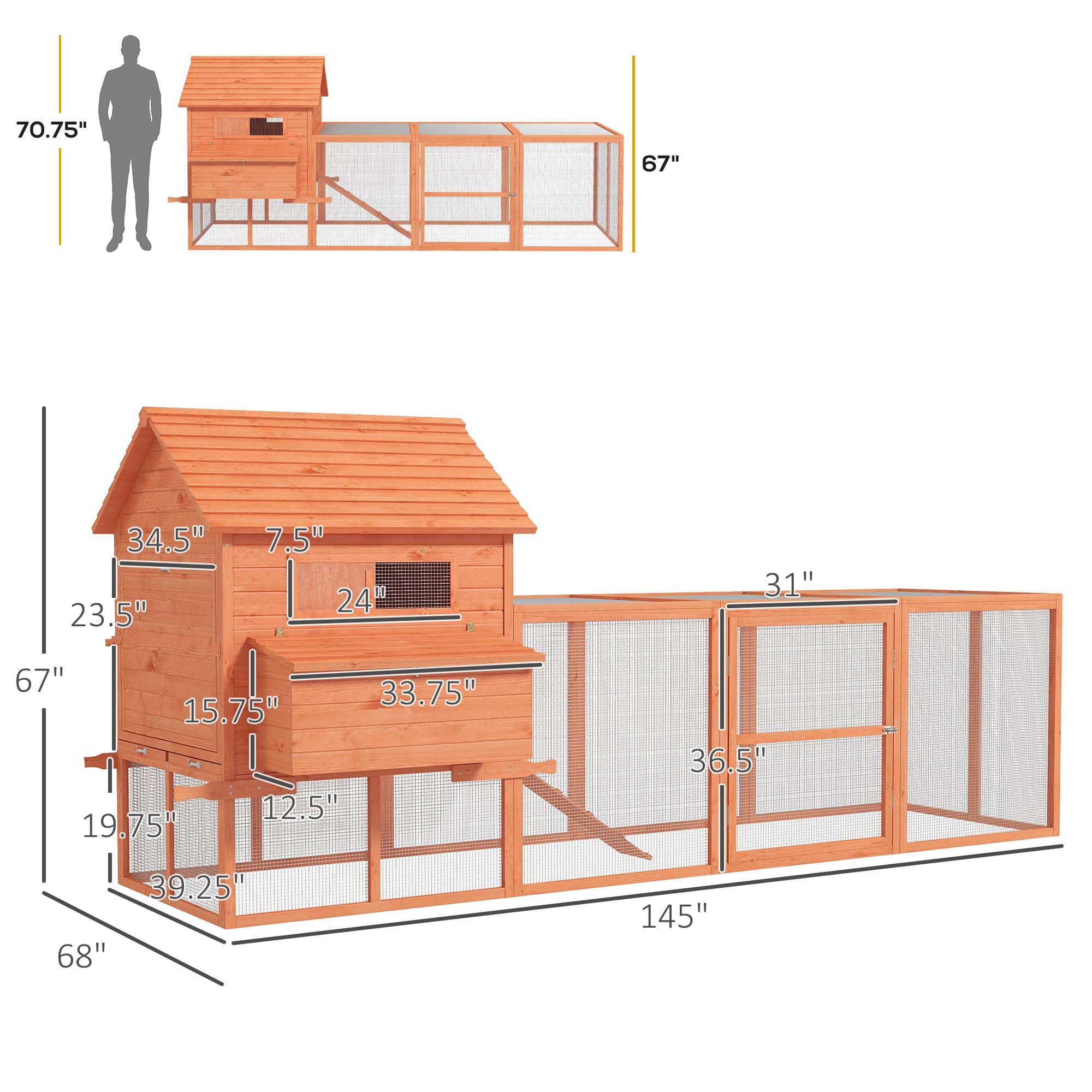 45" Chicken Coop Large Chicken House Rabbit Hutch Wooden Poultry Cage
