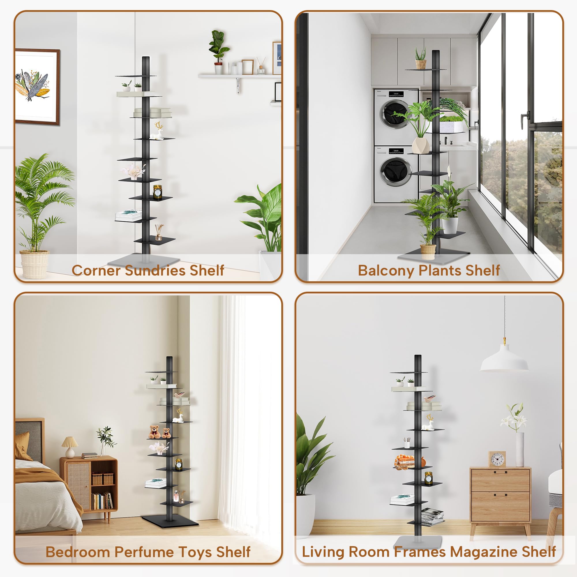 Metal Vertical Bookshelf Tower, Freestanding Invisible Spine Bookshelf, Tall Ladder Bookcase Floating Shelf for Small Spaces, Modern Storage Corner Shelf for Living Room, Office, Bedroom Decor