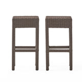 Milton Outdoor Wicker Backless Bar Stools, 2-Pcs Set, Dark Brown